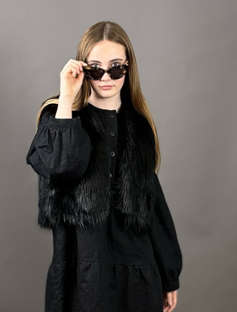 Womens Fur Vest – Black